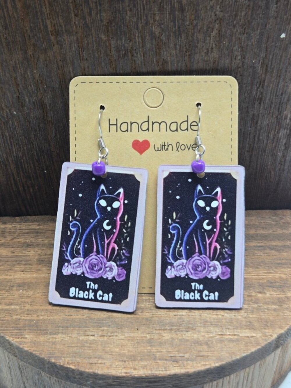 NWT The Black Cat Tarot Card Earrings Pierced Acrylic Dangle Drop Light Weight